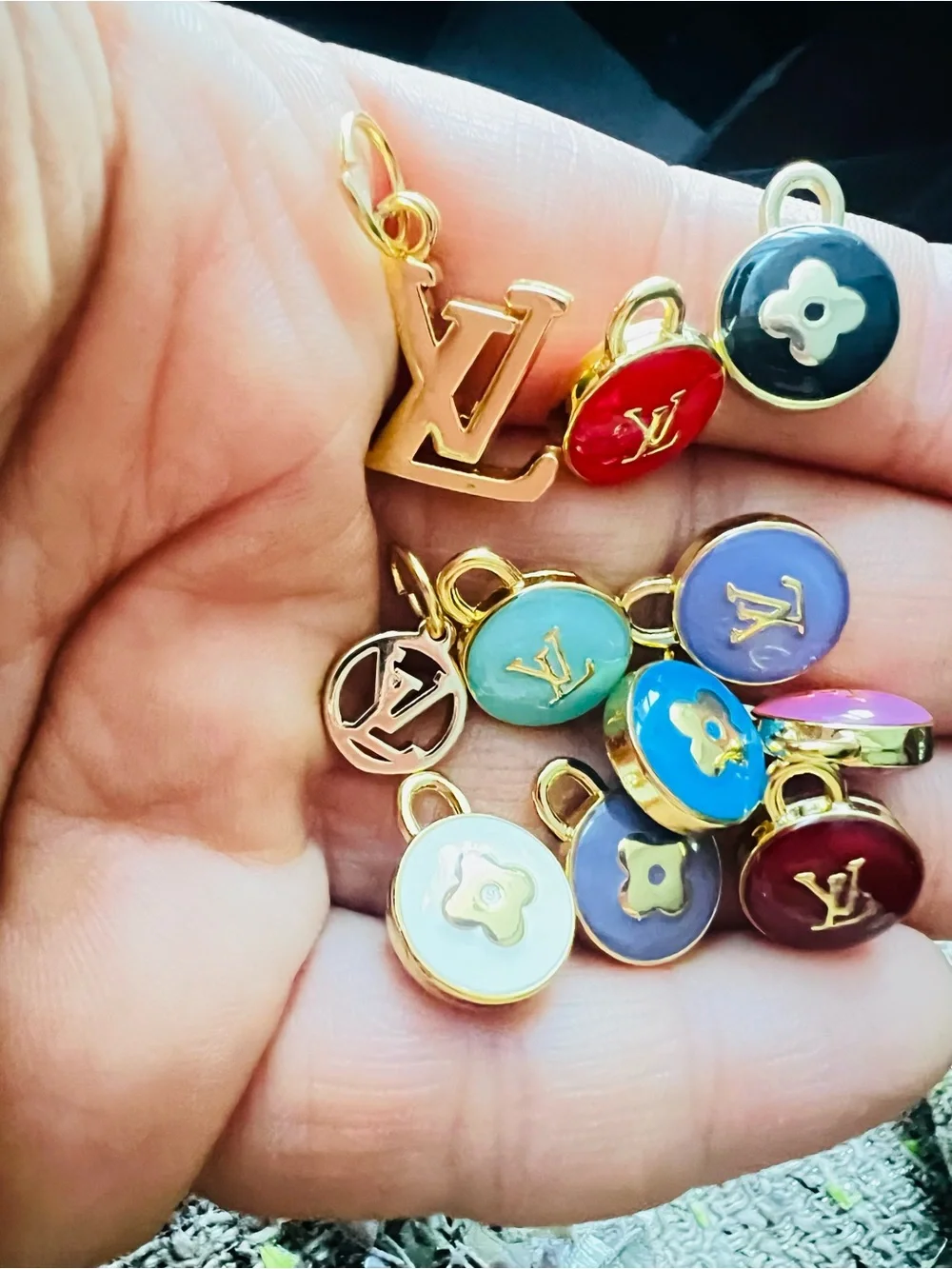 Set of 11 mix Unbranded gold -Tone Enamel Charm Set in Red, Blue, Pink ,Pastels